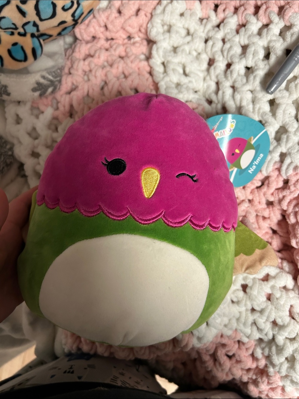 Squishmallows Pink & Green Winking Bird Plush